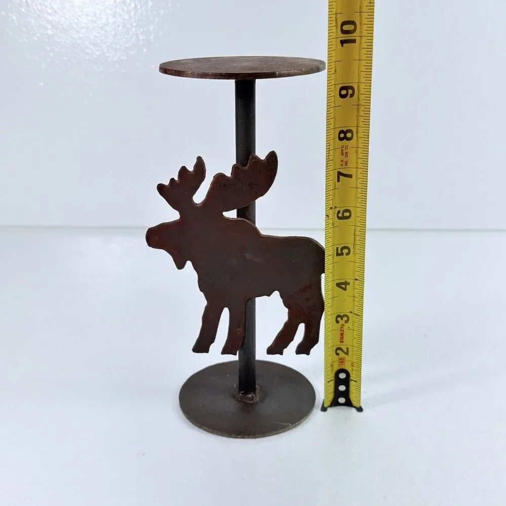 Vintage Metal Moose Pillar Candle Holder With Metal Stand Cabin Lodge Decor